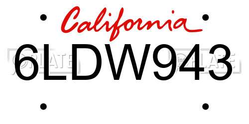 6LDW943 California License Plate