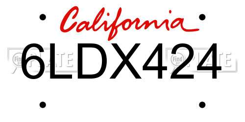 6LDX424 California License Plate