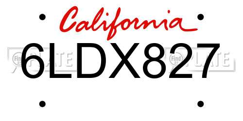 6LDX827 California License Plate