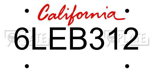 6LEB312 California License Plate