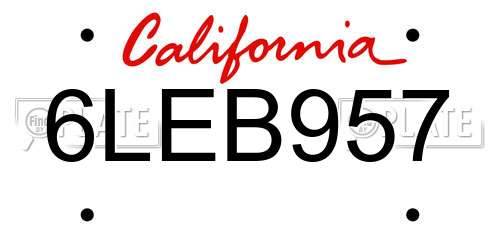 6LEB957 California License Plate