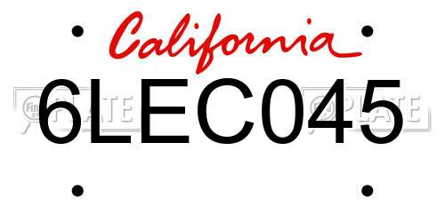 6LEC045 California License Plate