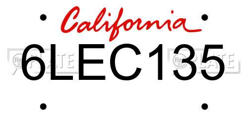 6LEC135 California License Plate
