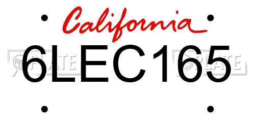 6LEC165 California License Plate