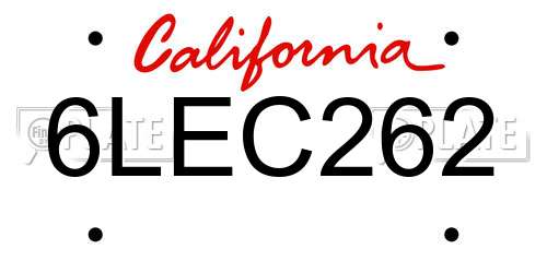 6LEC262 California License Plate