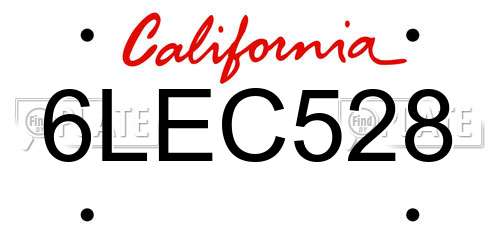 6LEC528 California License Plate
