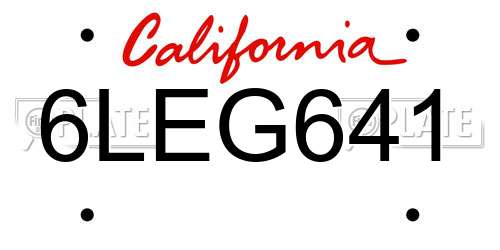 6LEG641 California License Plate