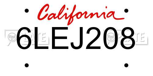 6LEJ208 California License Plate