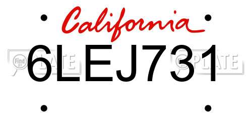6LEJ731 California License Plate