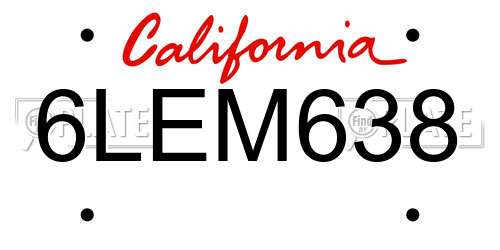 6LEM638 California License Plate