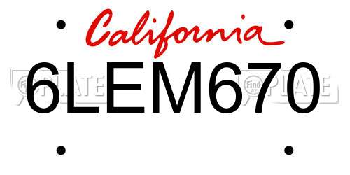 6LEM670 California License Plate