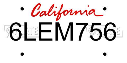 6LEM756 California License Plate