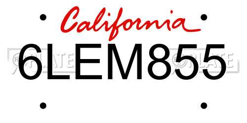 6LEM855 California License Plate