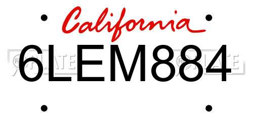 6LEM884 California License Plate