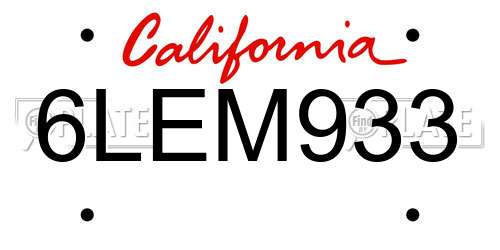 6LEM933 California License Plate
