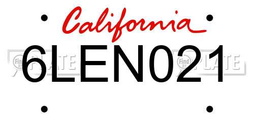 6LEN021 California License Plate