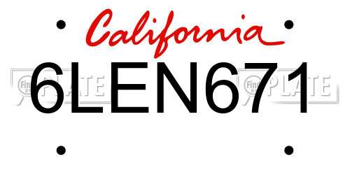 6LEN671 California License Plate