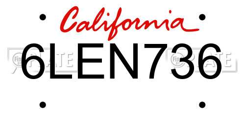 6LEN736 California License Plate