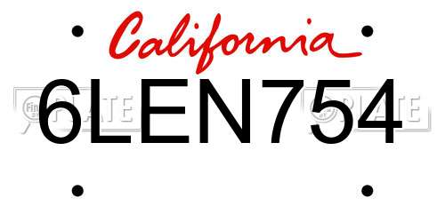 6LEN754 California License Plate