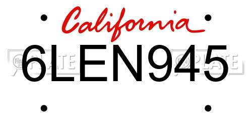 6LEN945 California License Plate