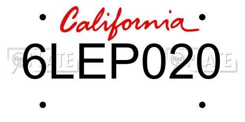 6LEP020 California License Plate