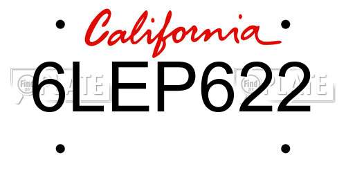 6LEP622 California License Plate