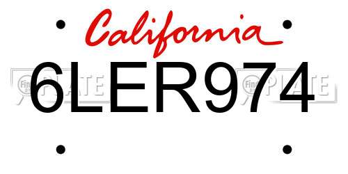 6LER974 California License Plate