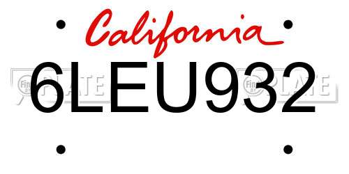 6LEU932 California License Plate