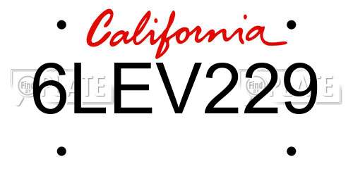 6LEV229 California License Plate