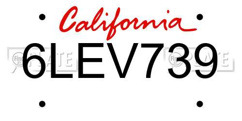 6LEV739 California License Plate