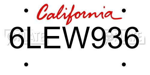 6LEW936 California License Plate