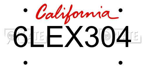 6LEX304 California License Plate