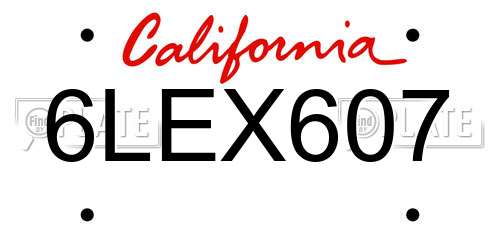 6LEX607 California License Plate