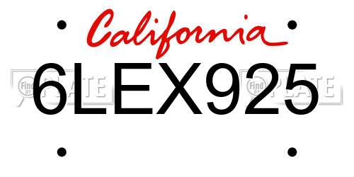6LEX925 California License Plate