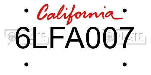 6LFA007 California License Plate