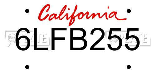 6LFB255 California License Plate