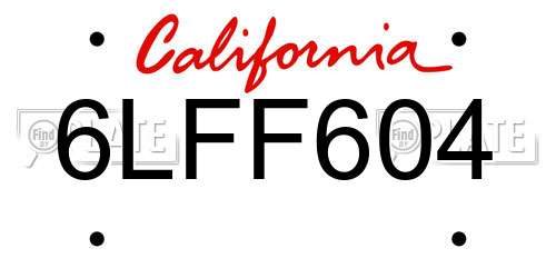 6LFF604 California License Plate
