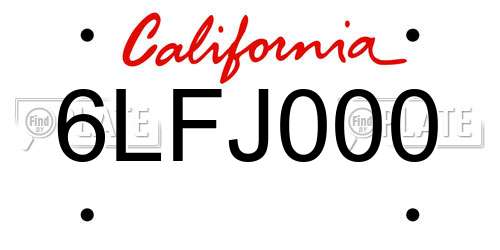 6LFJ000 California License Plate