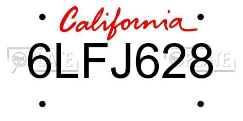 6LFJ628 California License Plate
