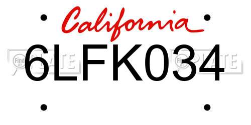 6LFK034 California License Plate