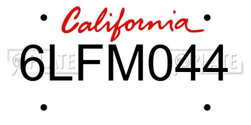 6LFM044 California License Plate