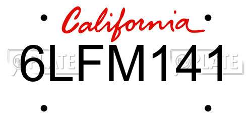 6LFM141 California License Plate