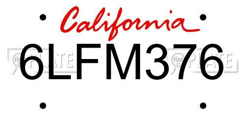 6LFM376 California License Plate