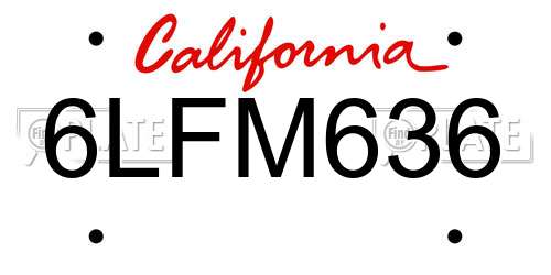 6LFM636 California License Plate