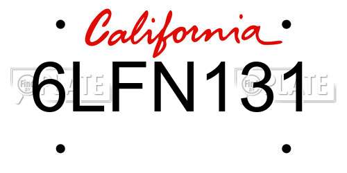 6LFN131 California License Plate