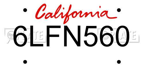6LFN560 California License Plate