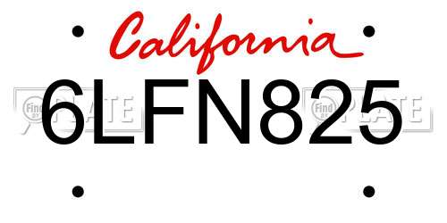 6LFN825 California License Plate