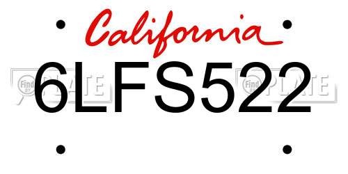 6LFS522 California License Plate