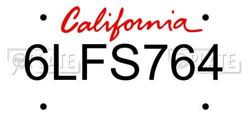 6LFS764 California License Plate
