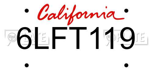 6LFT119 California License Plate
